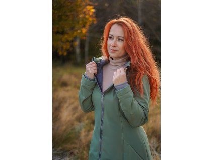 Black Mountain Softshellový kabát s "ňuňu" beránkem - áčkový - zelený – hlavní pohled